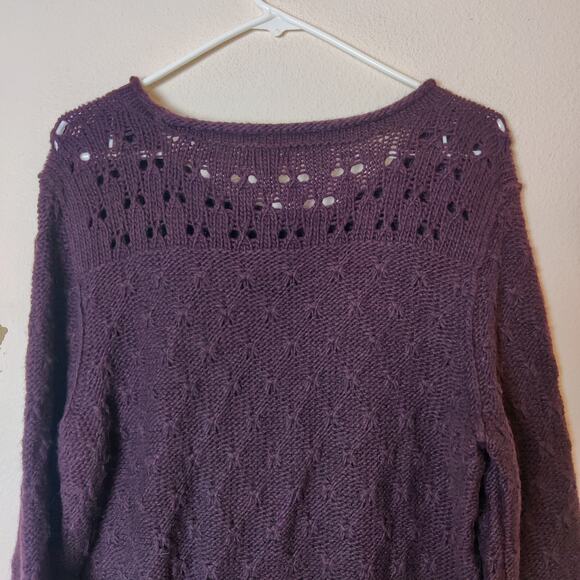 Eddie Bauer Women's Lambswool Camel Pointelle Knit Tunic Sweater Large Purple - Picture 5 of 10